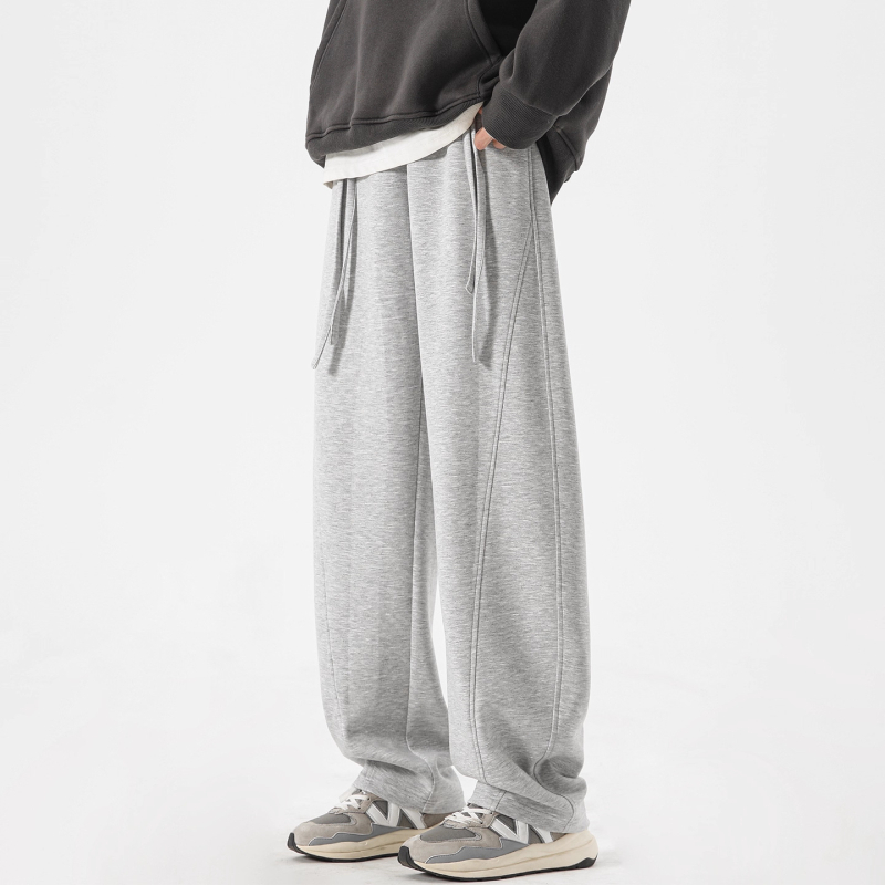 Pantaloni de trening pentru bărbați, cu fleece pe interior, croială dreaptă, talie mediu-înaltă cu șnur, buzunare multiple