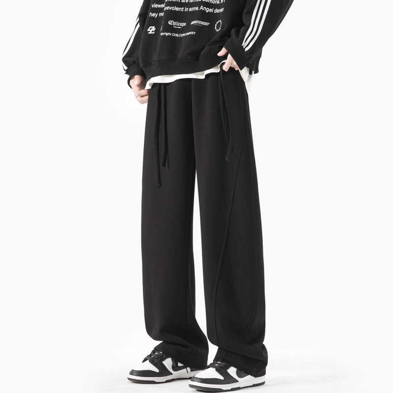 Pantaloni de trening pentru bărbați, cu fleece pe interior, croială dreaptă, talie mediu-înaltă cu șnur, buzunare multiple