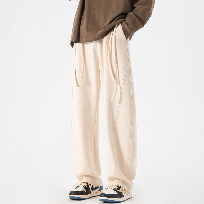 Pantaloni de trening pentru bărbați, cu fleece pe interior, croială dreaptă, talie mediu-înaltă cu șnur, buzunare multiple