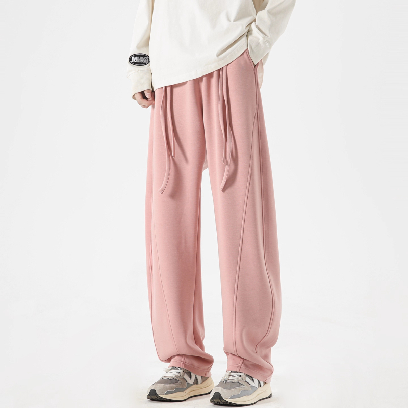 Pantaloni de trening pentru bărbați, cu fleece pe interior, croială dreaptă, talie mediu-înaltă cu șnur, buzunare multiple