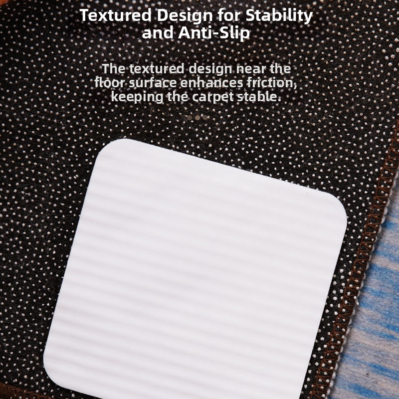 Лепящи стикери за килими – флокирана основа, водоустойчиво разлепващо лепило, дебелина 1,8 мм, термоустойчив памук като основен материал, за фиксация и антиподхлъзване на килими