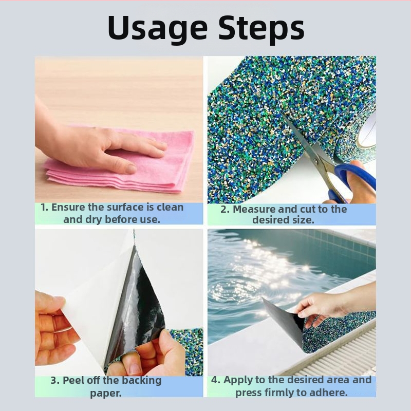 PET základová protisklzová páska, akrylové lepidlo, vysoká viskozita, jadro z papierovej trubice; vhodná pre bazény, plošiny na potápanie, detské ihriská a posilňovňu