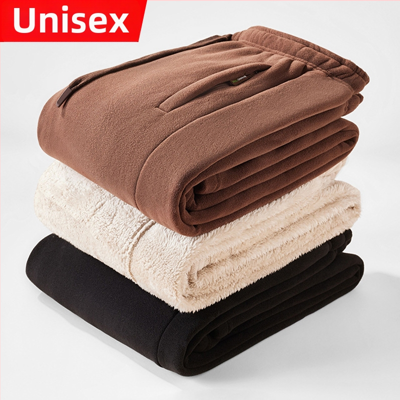 Muške zimske fleece hlače za opuštanje, dvostruki pliš, 100% poliester, rastezljivo tkanje, niski struk, vezanje, jednofarbne