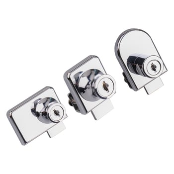 Zaključavanje za stakleni ormarić — model 407/417; materijal: cinkova legura; pogodno za staklo debljine 5–8 mm; stil: moderni minimalistički