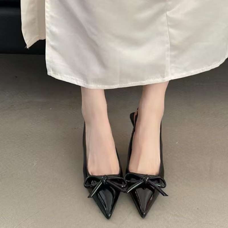 Ženske PU kožne cipele s oštrim nosom, korejskog stila, srednje visoka tanka peta, slip-on, gumena potplata