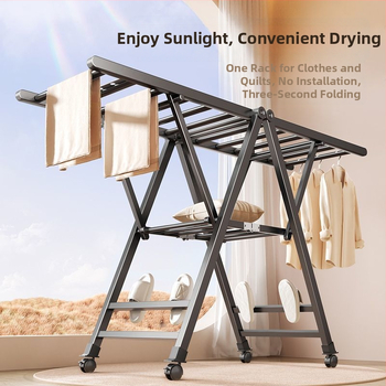 Sklopný podlahový stojan na sušenie odevov, krídlový tvar, kovový, mobilný, model JGFR-K2