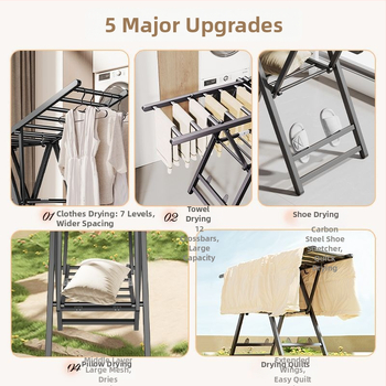 Sklopný podlahový stojan na sušenie odevov, krídlový tvar, kovový, mobilný, model JGFR-K2