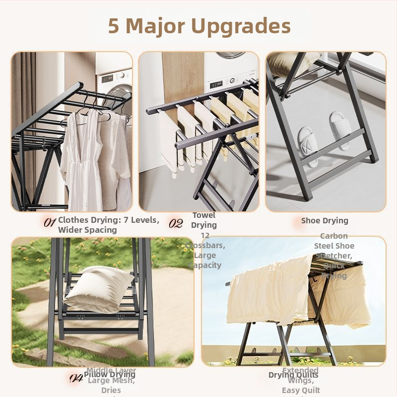 Sklopný podlahový stojan na sušenie odevov, krídlový tvar, kovový, mobilný, model JGFR-K2