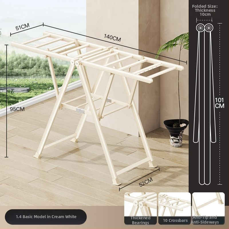 Sklopný podlahový stojan na sušenie odevov, krídlový tvar, kovový, mobilný, model JGFR-K2