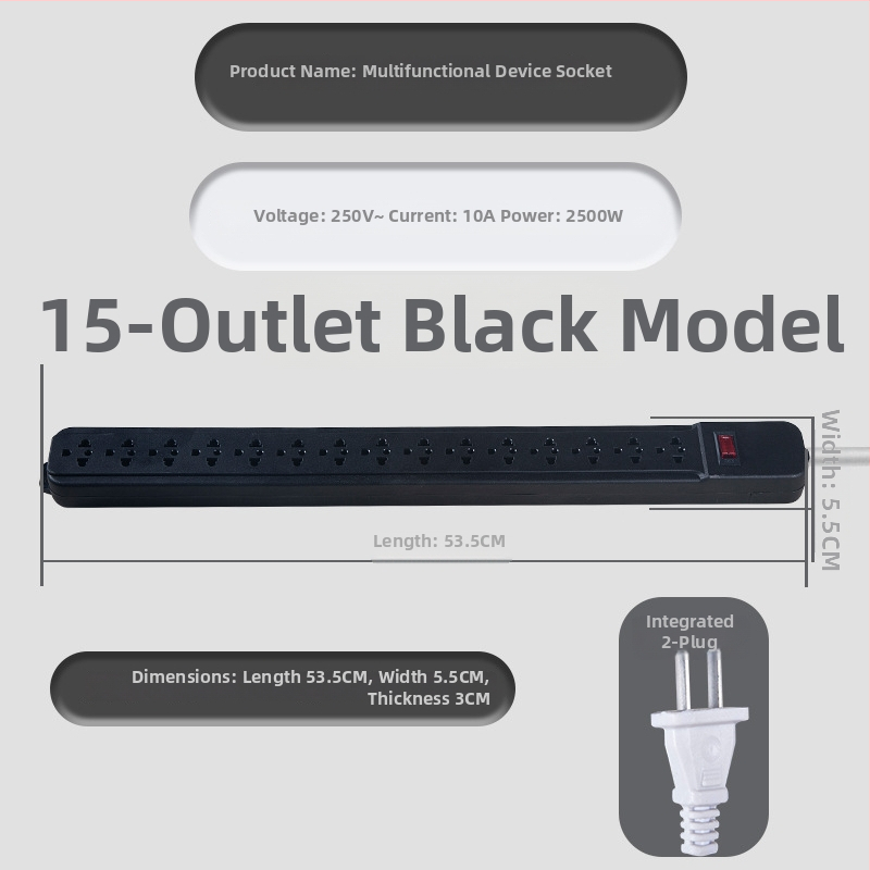 Zásuvka na káble, 15/30 otvorov, 10A, 220–250V, 2500W, Yaqi