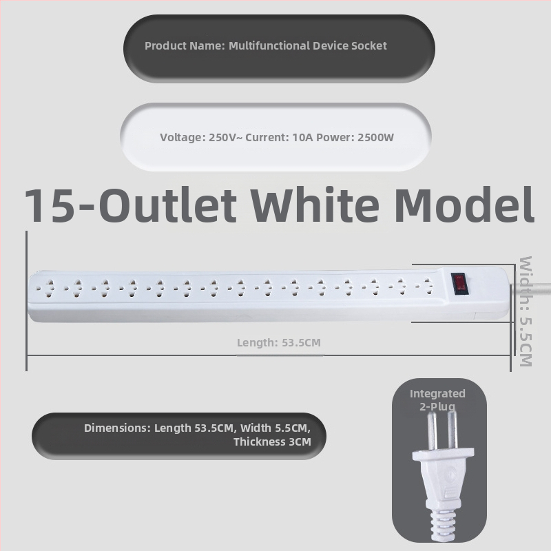 Zásuvka na káble, 15/30 otvorov, 10A, 220–250V, 2500W, Yaqi