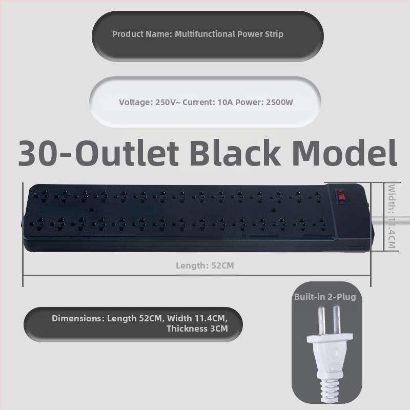 Zásuvka na káble, 15/30 otvorov, 10A, 220–250V, 2500W, Yaqi