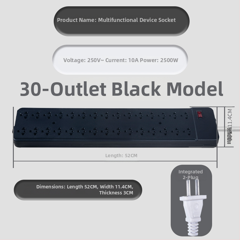 Zásuvka na káble, 15/30 otvorov, 10A, 220–250V, 2500W, Yaqi
