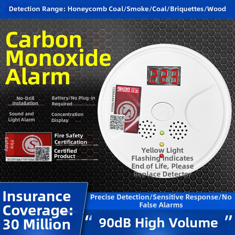 Fixný detektor oxidu uhoľnatého, model 008, 360° detekcia, bezdrôtový 433 MHz, zvukovo-svetelný alarm