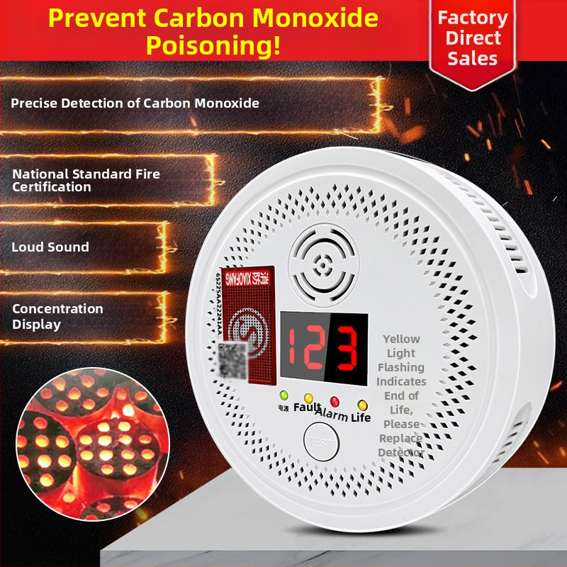 Fixný detektor oxidu uhoľnatého, model 008, 360° detekcia, bezdrôtový 433 MHz, zvukovo-svetelný alarm