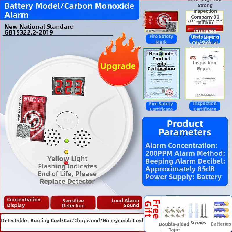 Fixný detektor oxidu uhoľnatého, model 008, 360° detekcia, bezdrôtový 433 MHz, zvukovo-svetelný alarm