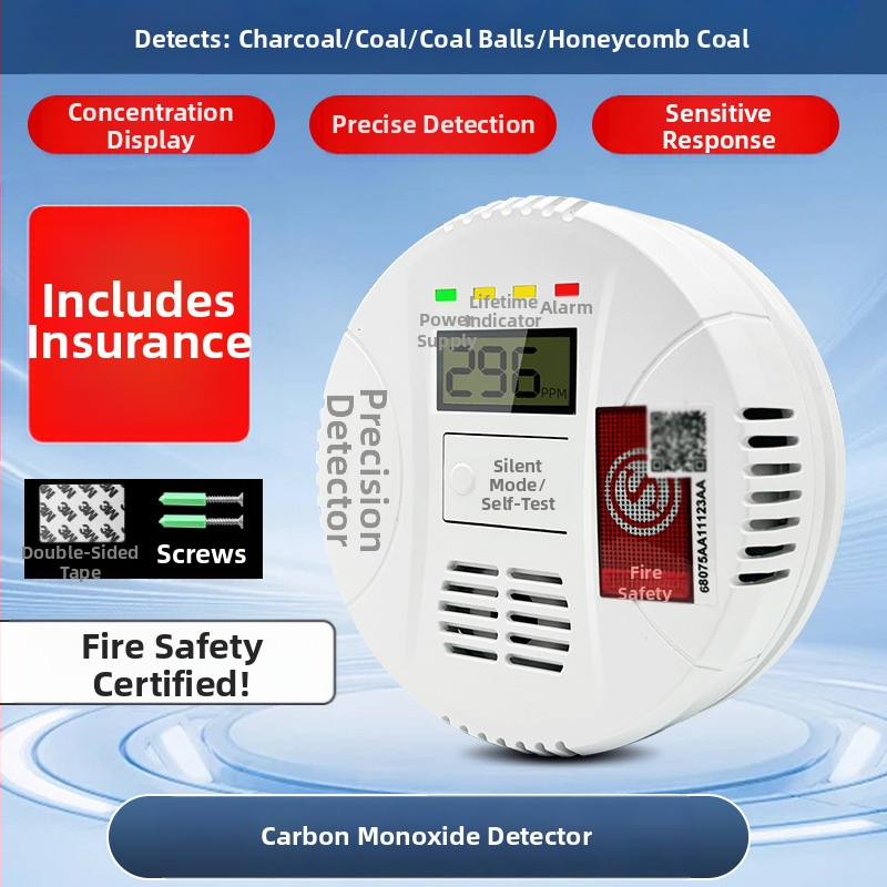 Fixný detektor oxidu uhoľnatého, model 008, 360° detekcia, bezdrôtový 433 MHz, zvukovo-svetelný alarm