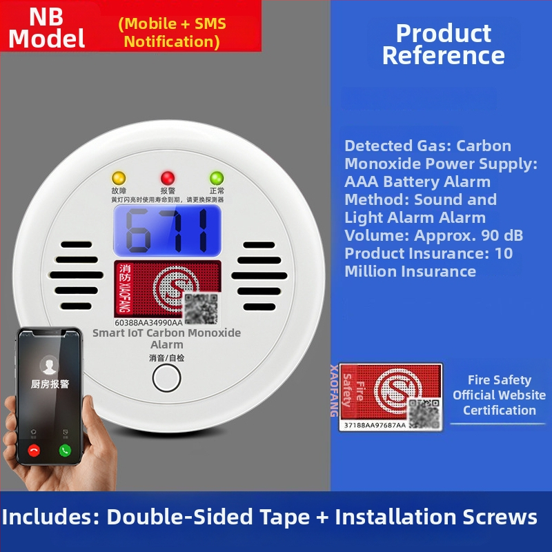 Fixný detektor oxidu uhoľnatého, model 008, 360° detekcia, bezdrôtový 433 MHz, zvukovo-svetelný alarm