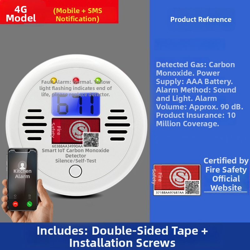 Fixný detektor oxidu uhoľnatého, model 008, 360° detekcia, bezdrôtový 433 MHz, zvukovo-svetelný alarm