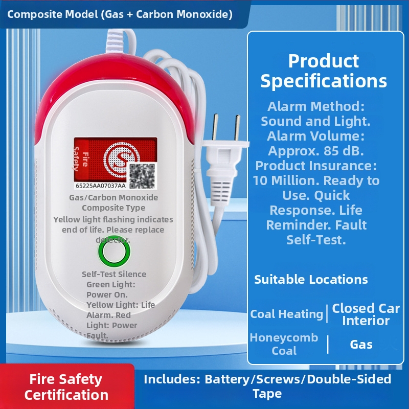 Fixný detektor oxidu uhoľnatého, model 008, 360° detekcia, bezdrôtový 433 MHz, zvukovo-svetelný alarm