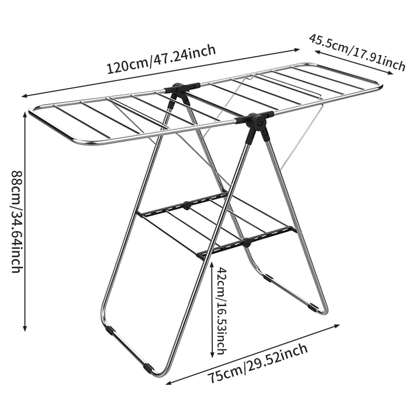 Подов сушилник от неръждаема стомана с форма на крило, мобилен, сгъваем, без монтаж
