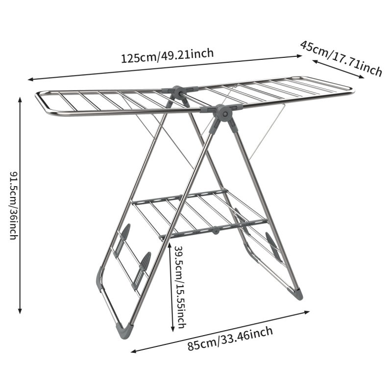 Подов сушилник от неръждаема стомана с форма на крило, мобилен, сгъваем, без монтаж
