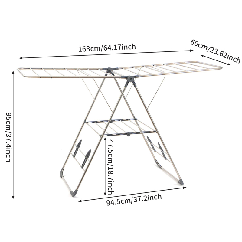 Подов сушилник от неръждаема стомана с форма на крило, мобилен, сгъваем, без монтаж