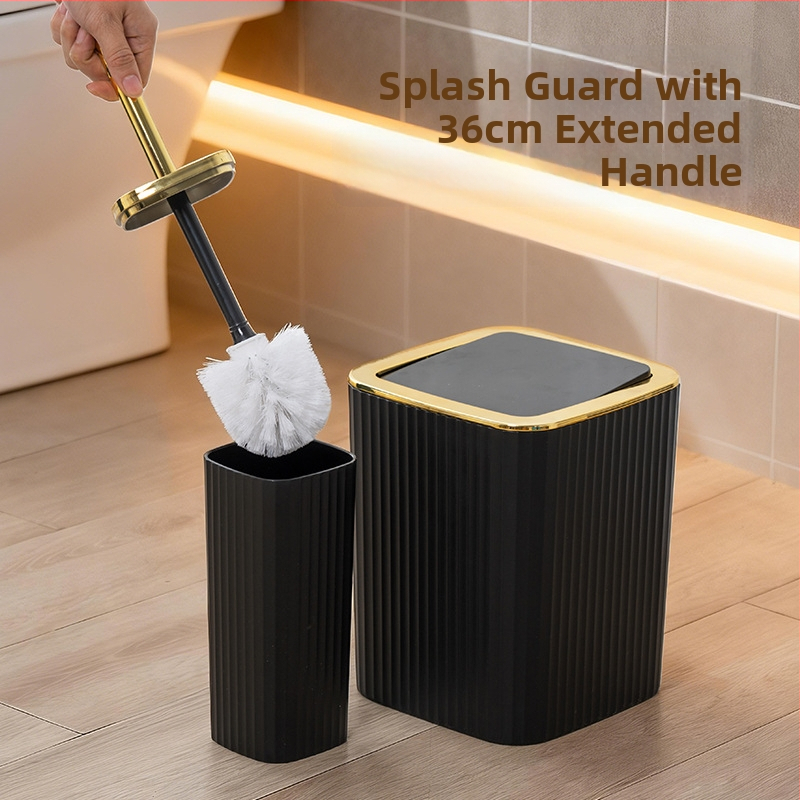 Šesťdielny kúpeľňový skladací set z plastu; obsahuje odpadkový kôš, záchodovú kefu, pumpovaciu fľašu, mydelničku (materiál: plast; číslo produktu: 100; tlač loga na mieru: áno; vlastné spracovanie: áno)