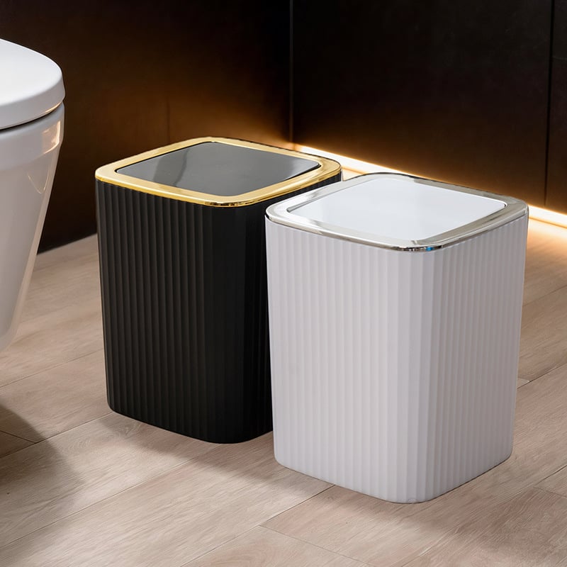 Kupaonski šestodjelni set za skladištenje, plastika; uključuje koš za otpatke, četku za zahod, pumpnu bocu, sapunicu (materijal: plastika; broj proizvoda: 100; mogućnost prilagođenog logotipa; prilagođena obrada)