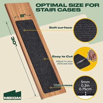 Jayson стълбищен мат с ивици, полиестерно влакно, машинно тъкана, форма: лента, за стълбища, модерен минимализъм, почистване с вакуум, пролет 2025