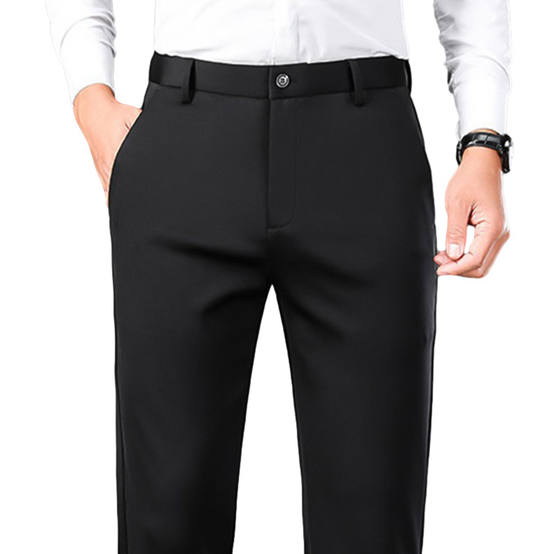 Бизнес-елегантни панталони с прави крачета, средно висока талия, цип, 95% полиестер + 5% спандекс, без гладене