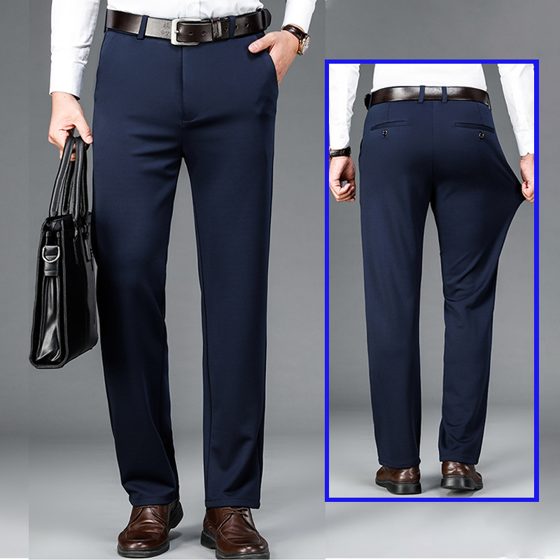 Бизнес-елегантни панталони с прави крачета, средно висока талия, цип, 95% полиестер + 5% спандекс, без гладене