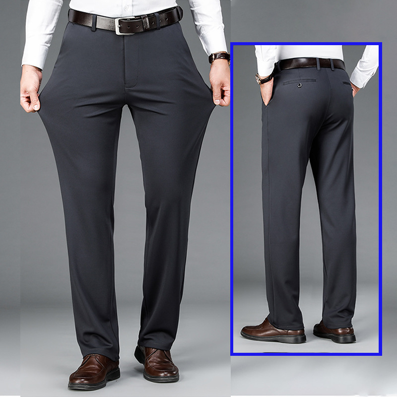 Бизнес-елегантни панталони с прави крачета, средно висока талия, цип, 95% полиестер + 5% спандекс, без гладене