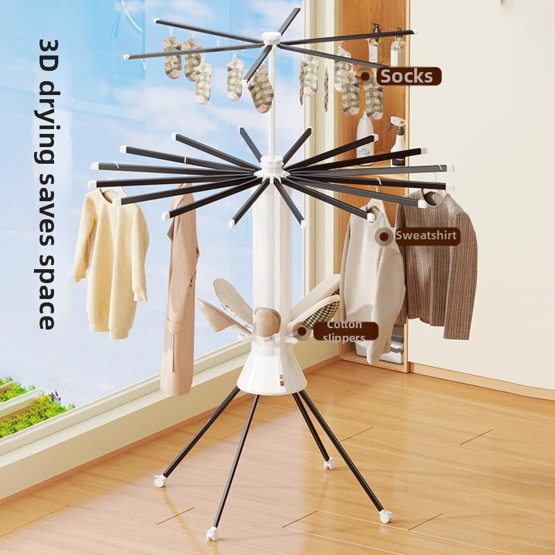 Podlahový skladací sušiaci stojan, kruhového tvaru, z karbónovej ocele, moderný minimalistický štýl, vnútorné použitie