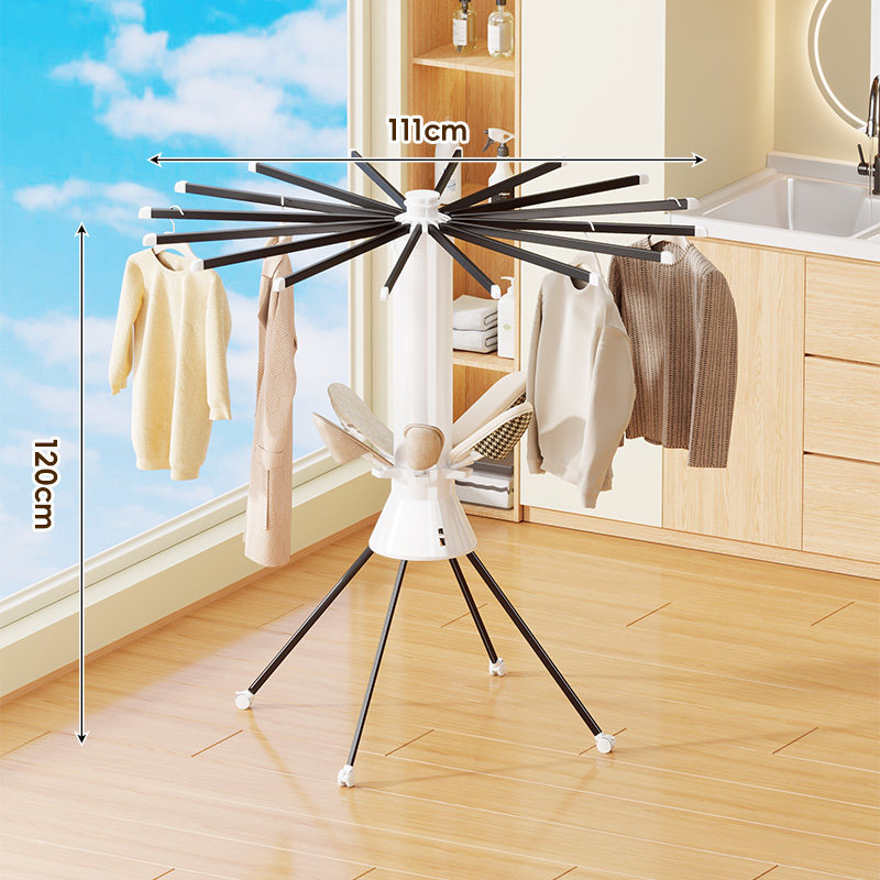 Подов сгъваем сушилен рафт, кръгла форма, въглеродна стомана, модерен минималистичен стил, за вътрешна употреба