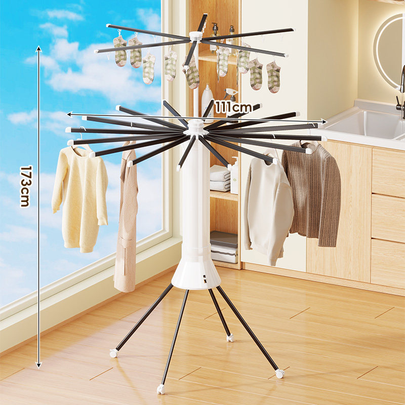 Подов сгъваем сушилен рафт, кръгла форма, въглеродна стомана, модерен минималистичен стил, за вътрешна употреба