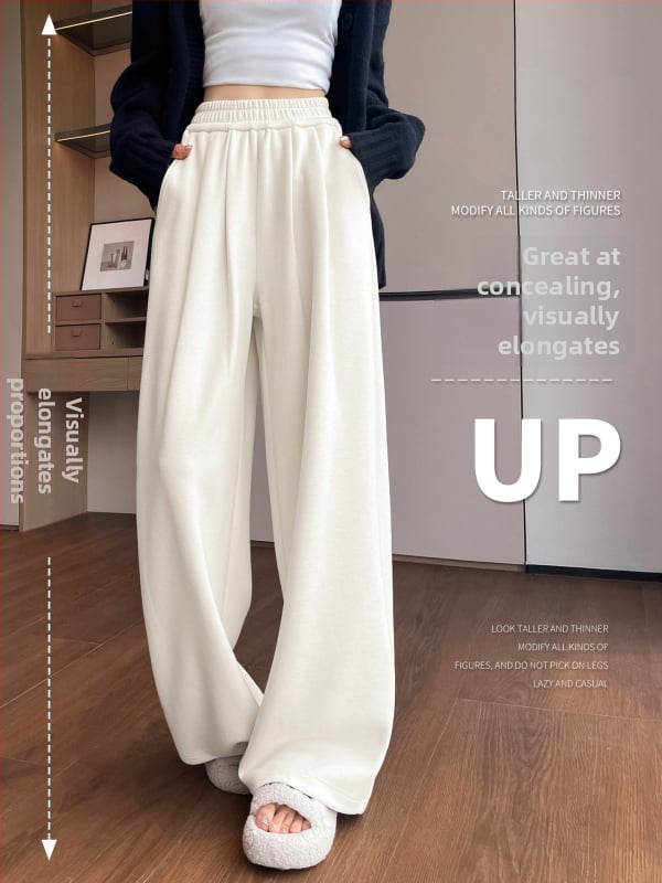 Φαρδιά παντελόνια από μείξη μαλλιού και πολυεστέρα, με επένδυση φλίς, ψηλόμεσα, παχιά για τον χειμώνα 2025, casual στυλ
