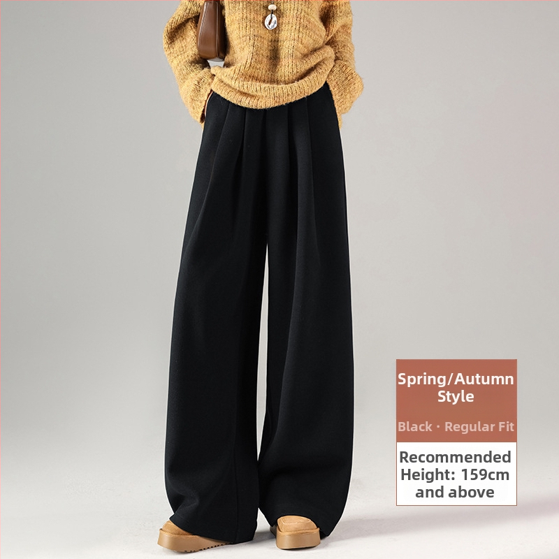 Φαρδιά παντελόνια από μείξη μαλλιού και πολυεστέρα, με επένδυση φλίς, ψηλόμεσα, παχιά για τον χειμώνα 2025, casual στυλ