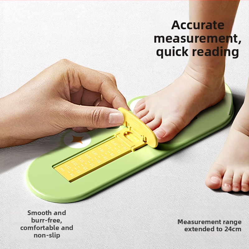 Detský merací nástroj na nohu — meria dĺžku nohy a vnútornú dĺžku topánky; Materiál: ABS plast; Veková kategória: 1–12 rokov; Štýl: Cartoon Paradise; Balenie: jedno balenie