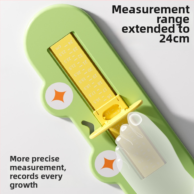 Detský merací nástroj na nohu — meria dĺžku nohy a vnútornú dĺžku topánky; Materiál: ABS plast; Veková kategória: 1–12 rokov; Štýl: Cartoon Paradise; Balenie: jedno balenie