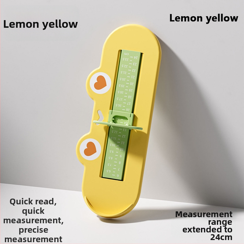 Detský merací nástroj na nohu — meria dĺžku nohy a vnútornú dĺžku topánky; Materiál: ABS plast; Veková kategória: 1–12 rokov; Štýl: Cartoon Paradise; Balenie: jedno balenie