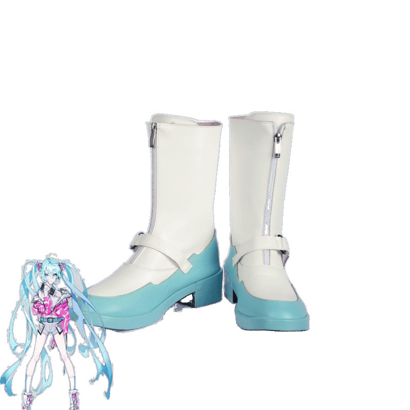 Cosplay cipele za Miku, ravni vrh prsta, gornji dio od kože druge klase, drvena podstava, klinični potpetice >8 cm, za žene