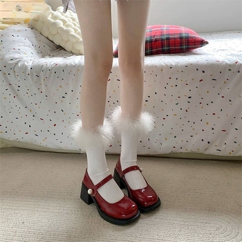 Pantofi Mary Jane cu Velcro pentru femei - piele sintetică, vârf rotund, platformă cu toc 3–5 cm