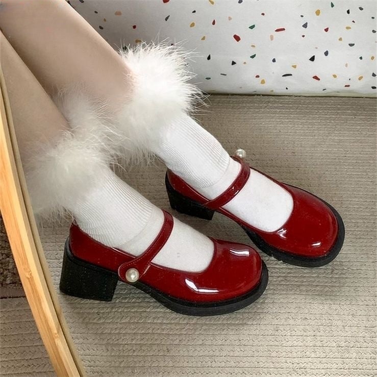 Pantofi Mary Jane cu Velcro pentru femei - piele sintetică, vârf rotund, platformă cu toc 3–5 cm