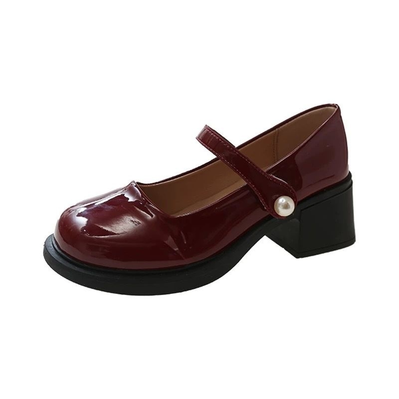 Pantofi Mary Jane cu Velcro pentru femei - piele sintetică, vârf rotund, platformă cu toc 3–5 cm