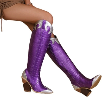 Ženske modne čizme s oštrim vrhom, cosplay stil, masivan pet 6–8 cm, visok vrat, PU gornji dio