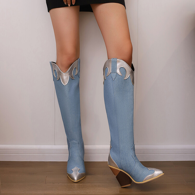 Ženske modne čizme s oštrim vrhom, cosplay stil, masivan pet 6–8 cm, visok vrat, PU gornji dio