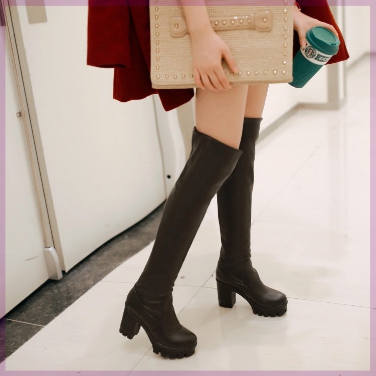 Chelsea čizme iznad koljena, unisex, velur gornji dio, okrugli vrh, peta 5–8 cm