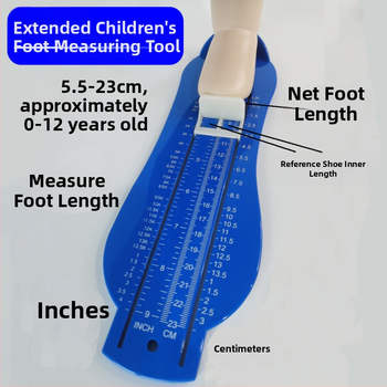 Rozšírená verzia meradla pre detské nohy – 5,5–23 cm, meranie v palcoch a centimetroch, UK veľkosť topánok, vhodné pre deti od 2 rokov