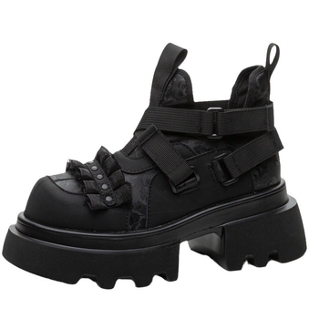 Pantofi cosplay din piele cu suprafață gravată, ghete înalte, talpă platformă 6–8 cm, talpă din poliuretan, închidere cu bretele încrucișate